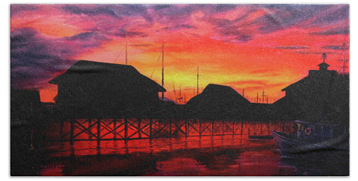 Sunset Bath Towel featuring the painting Cowichan bay Sunset by Wayne Enslow