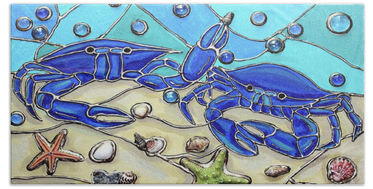 Chesapeake Hand Towel featuring the painting Crab Conversation by Cynthia Snyder