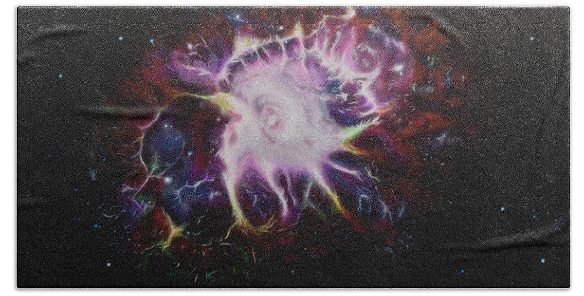 Oil Painting Bath Towel featuring the painting Crab Nebula by Neslihan Ergul Colley
