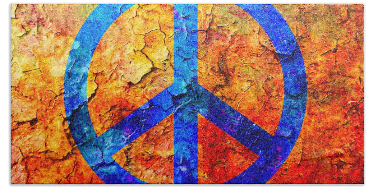 Peace Sign Hand Towel featuring the mixed media Cracked Peace by Ally White
