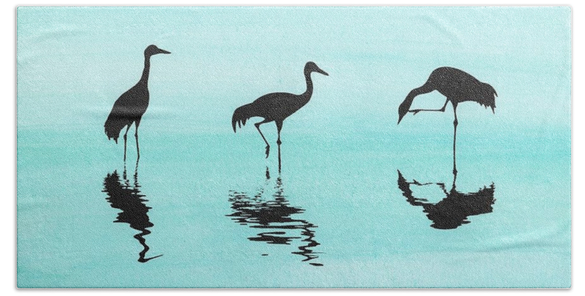 Watercolor Bath Towel featuring the painting Cranes by Edwin Alverio