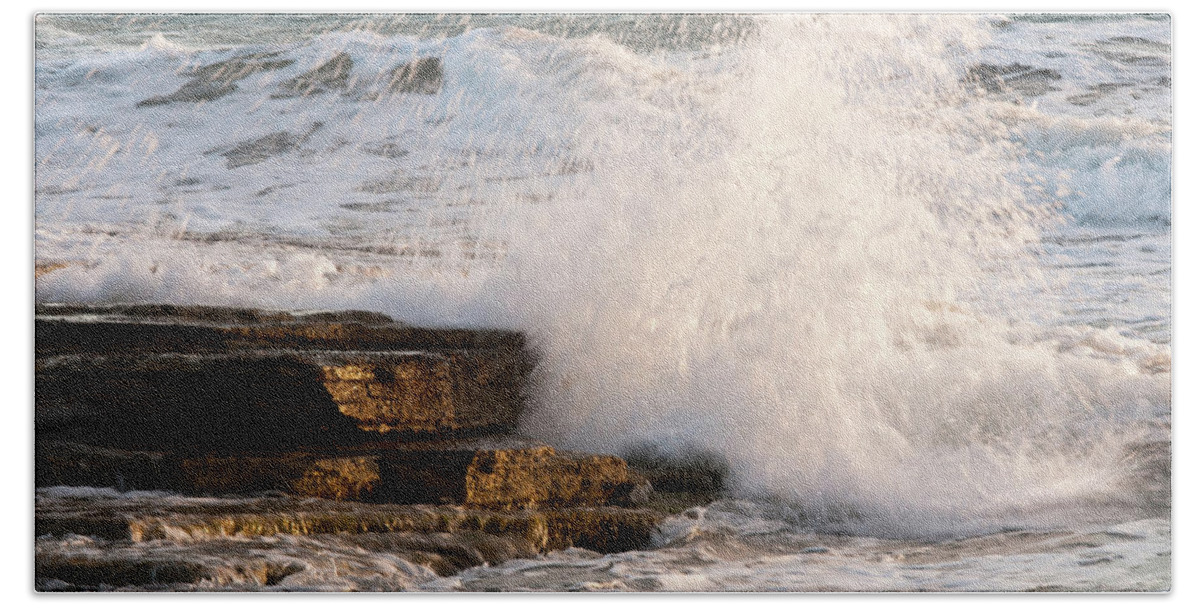 Wave Bath Towel featuring the photograph Crashing waves by Michalakis Ppalis