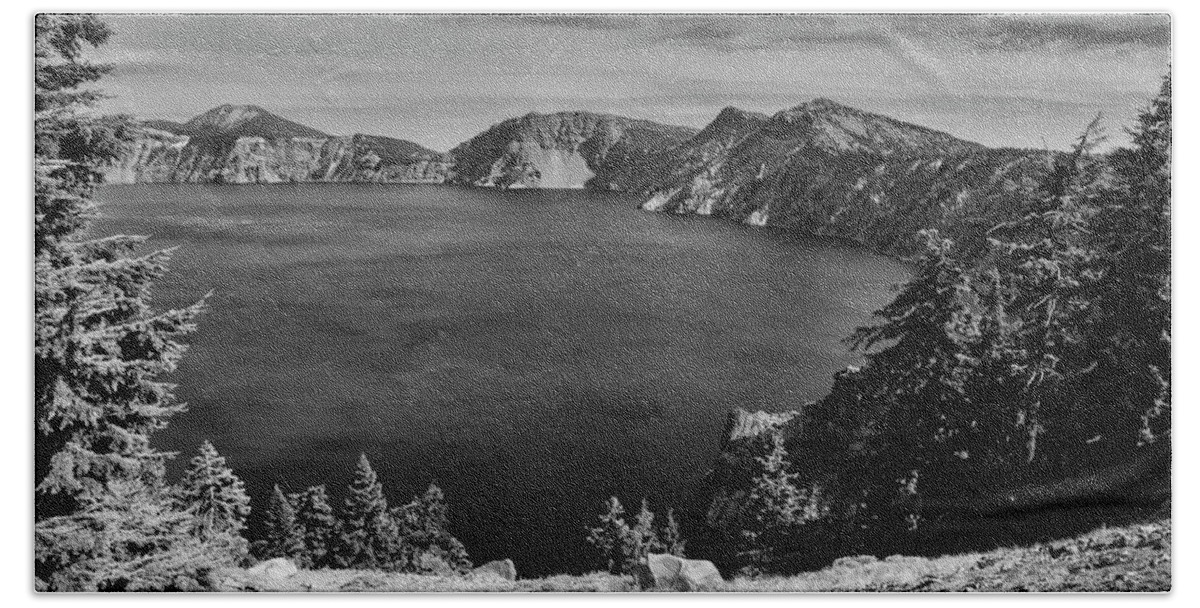 Crater Lake Hand Towel featuring the photograph Crater lake View in BW by Frank Wilson