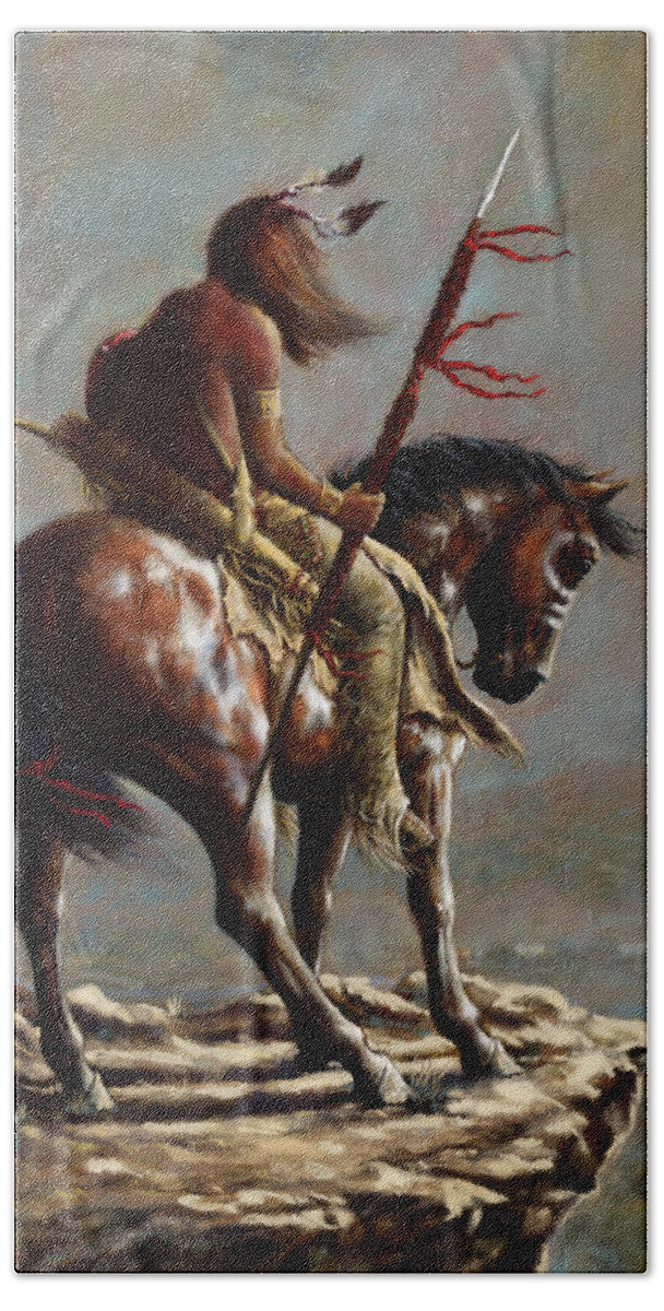 Crazy Horse Hand Towel featuring the painting Crazy Horse_Digital Study by Harvie Brown