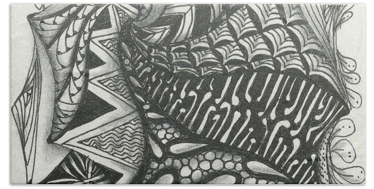 Zentangle Hand Towel featuring the drawing Crazy Spiral by Jan Steinle