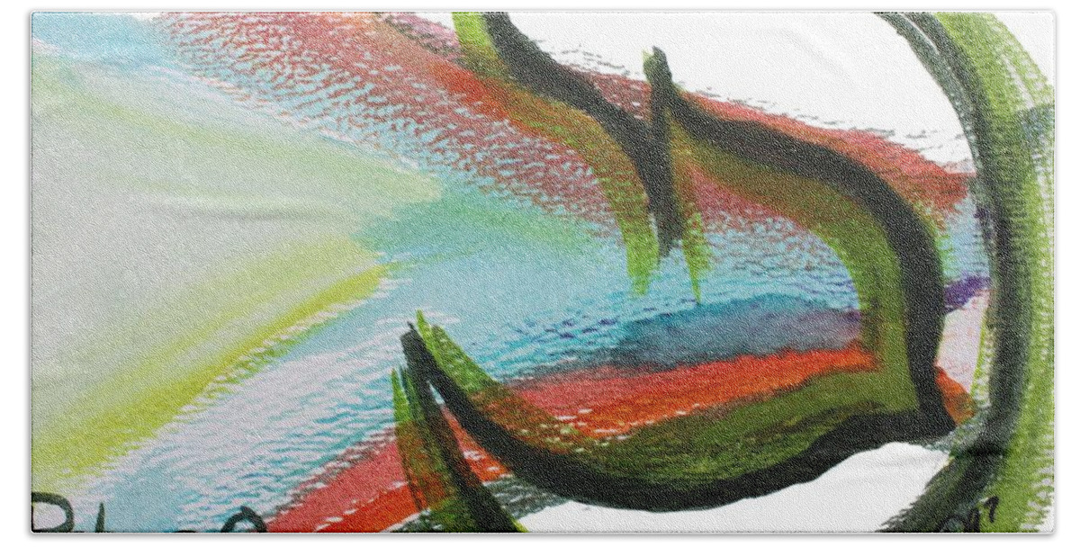 Pey Creation Mouth Judaica Hebrew Letters Jewish Bath Towel featuring the painting Creation Pey by Hebrewletters SL