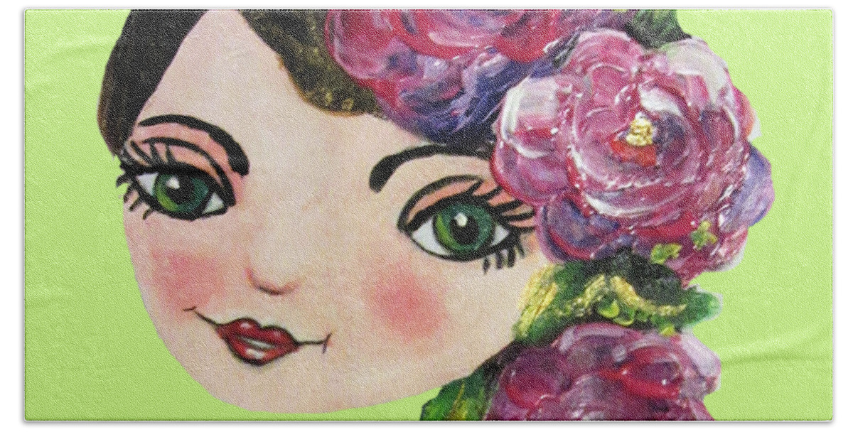 Face Bath Towel featuring the painting Creative Green Eye by Vesna Martinjak