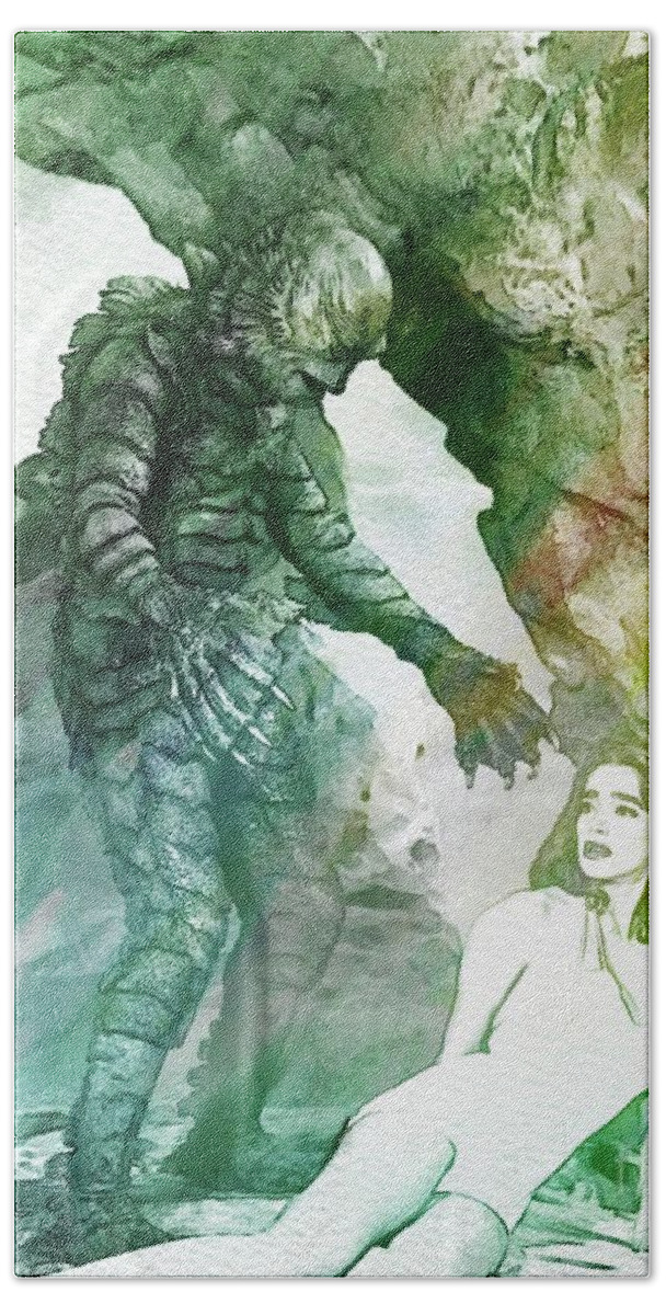 Creature Bath Towel featuring the digital art Creature From The Black Lagoon by Esoterica Art Agency