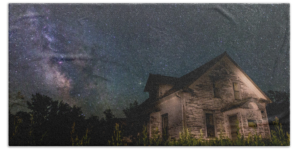 Milky Way Hand Towel featuring the photograph Creepy White House by Aaron J Groen