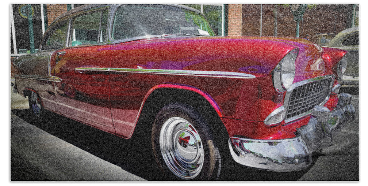 Crimson And Gray 1955 Chevy Bath Towel featuring the photograph Crimson and Gray 1955 Chevy by David Patterson