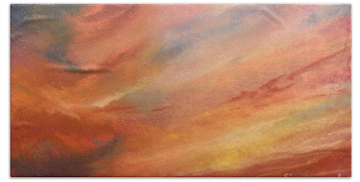 Sky Bath Sheet featuring the pastel Crimson Haze by Robin Pedrero