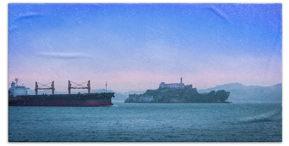 Boats Hand Towel featuring the photograph Crossing Alcatraz by Daniel Murphy