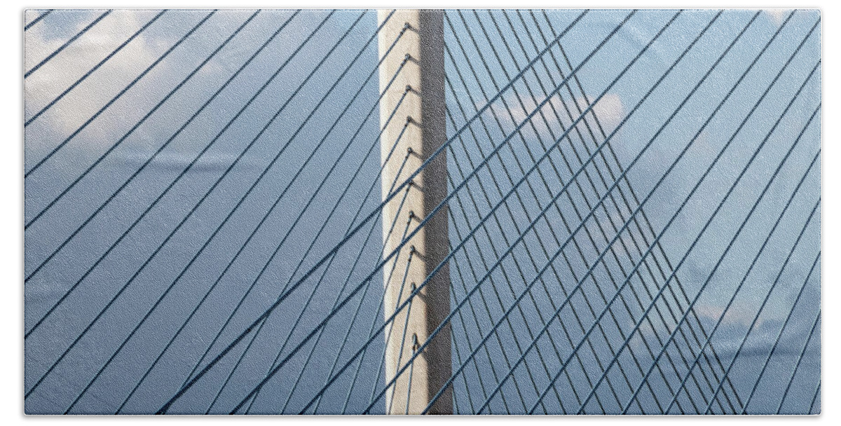 Bridge Cables Bath Towel featuring the photograph Crossing Blue - by Julie Weber