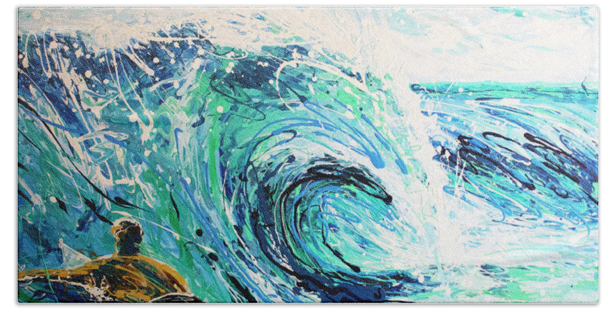 Surf Art Hand Towel featuring the painting Crossing the Sandbar by William Love