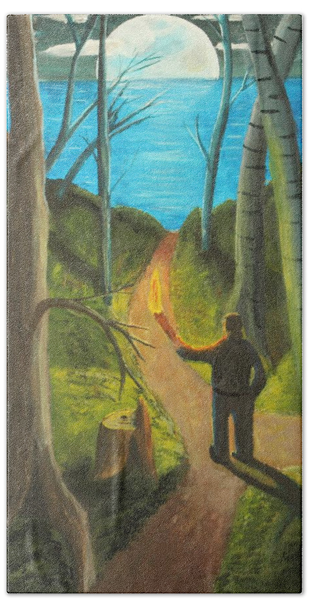 Forest Bath Towel featuring the painting Crossroads by David Bigelow