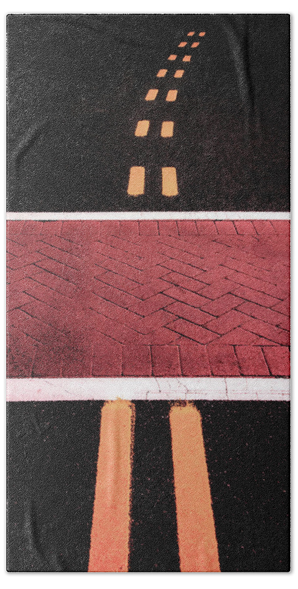 Lines Bath Towel featuring the photograph Crosswalk Conversion Of Traffic Lines by Gary Slawsky