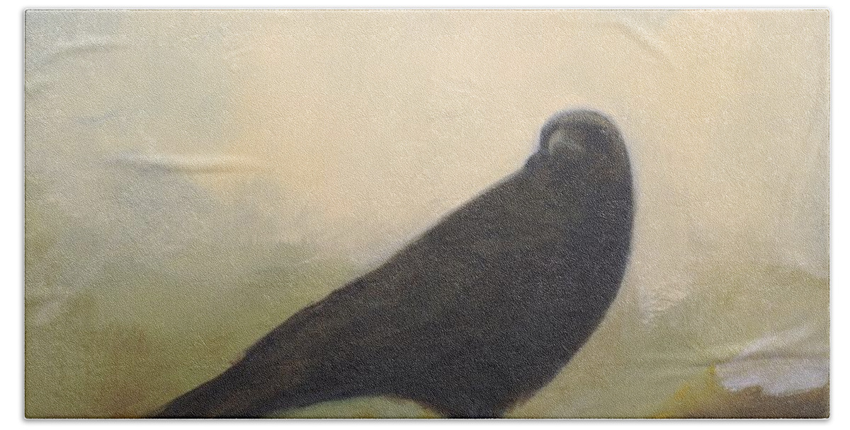 Bird Bath Towel featuring the painting Crow 24 by David Ladmore