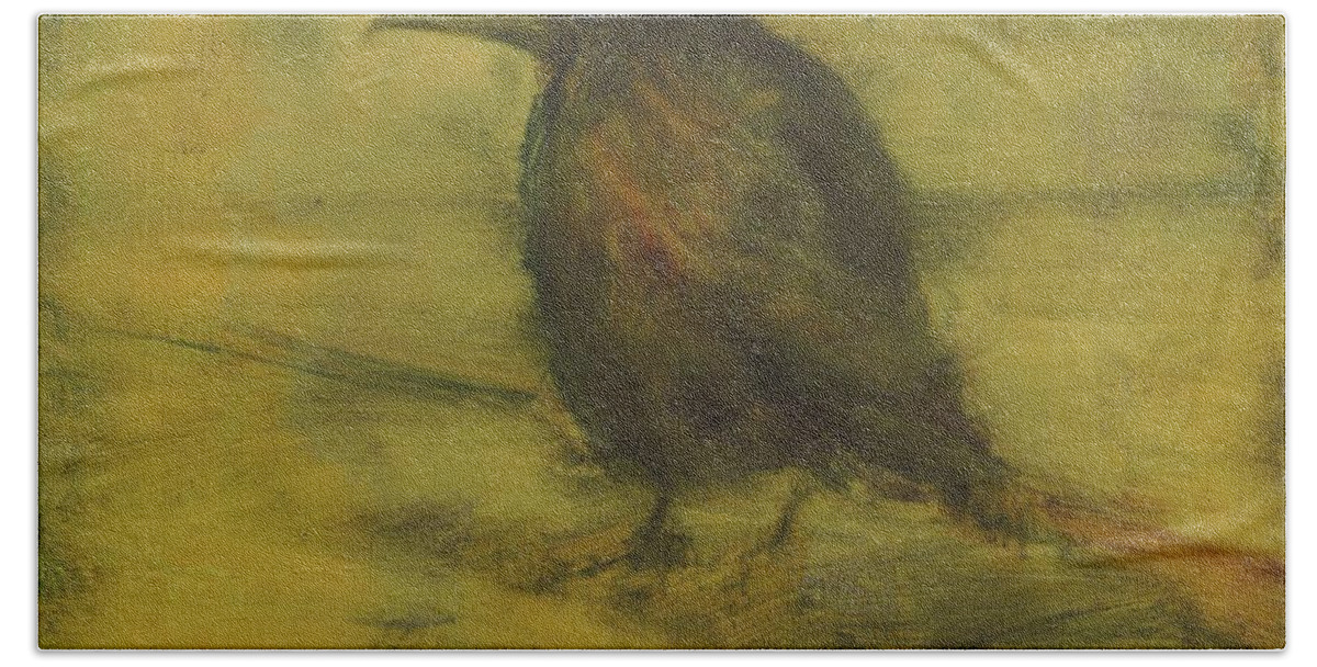 Bird Hand Towel featuring the painting Crow 27 by David Ladmore