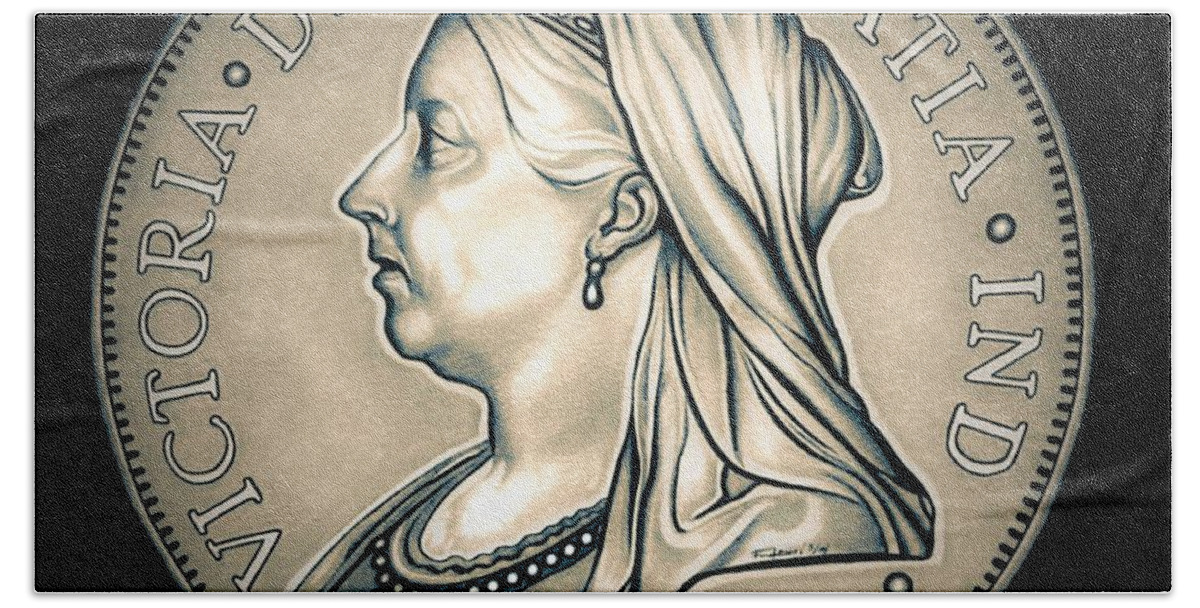 Coin Hand Towel featuring the drawing Crown Queen Victoria by Fred Larucci