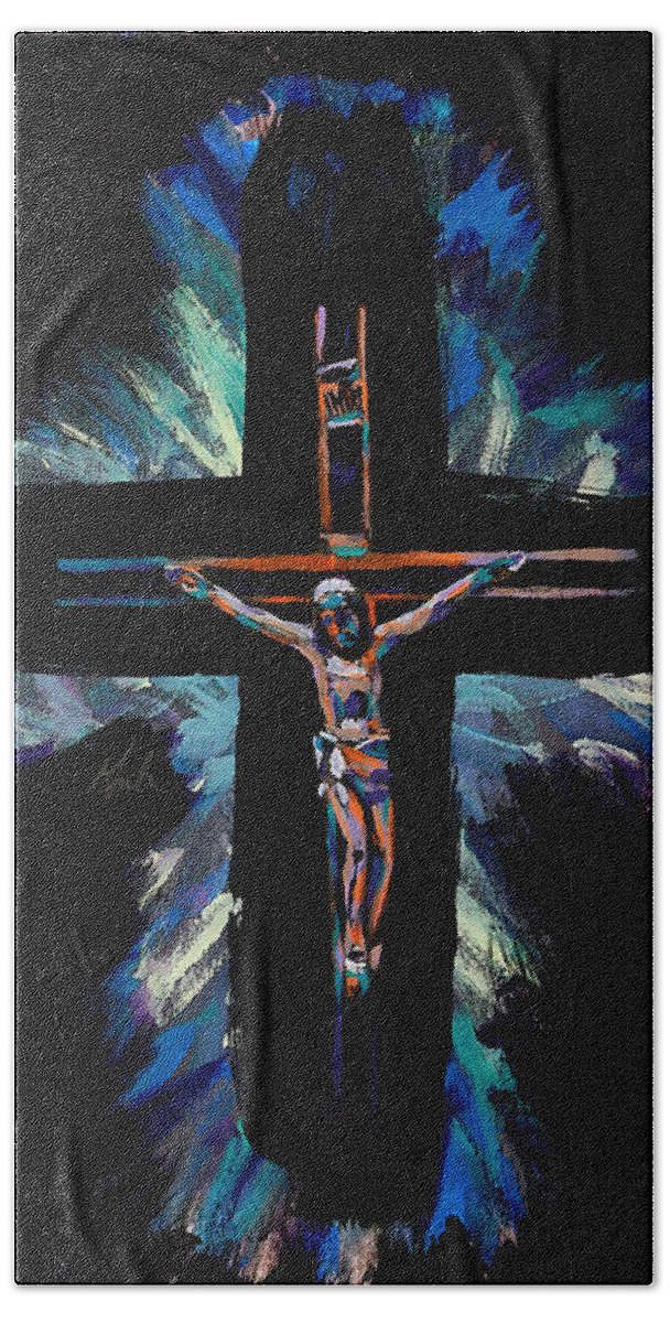 Crucifixion Hand Towel featuring the painting Crucifix by Steve Gamba