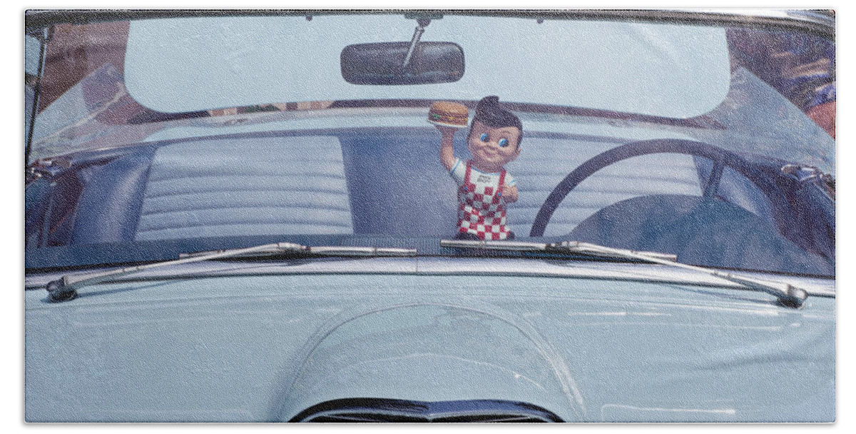 Cruisin' With Bob Hand Towel featuring the photograph Cruisin' with Bob -- 1957 Ford Thunderbird and Big Boy at Paso Robles Classic Car Show, California by Darin Volpe