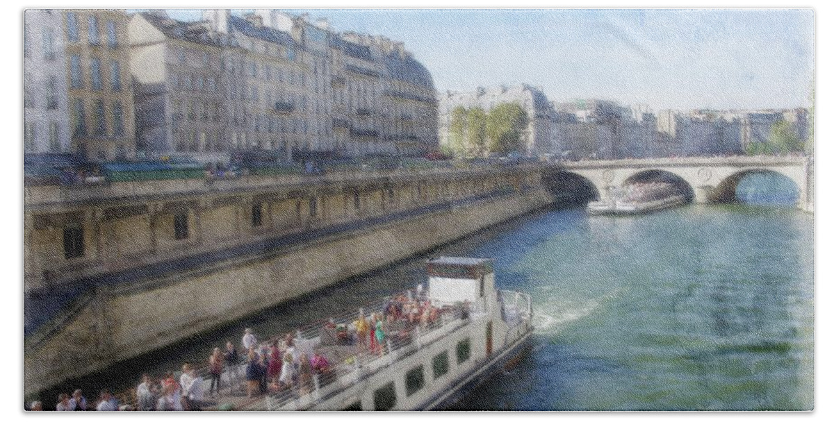 River Hand Towel featuring the photograph Cruising Down The Seine by Tom Reynen