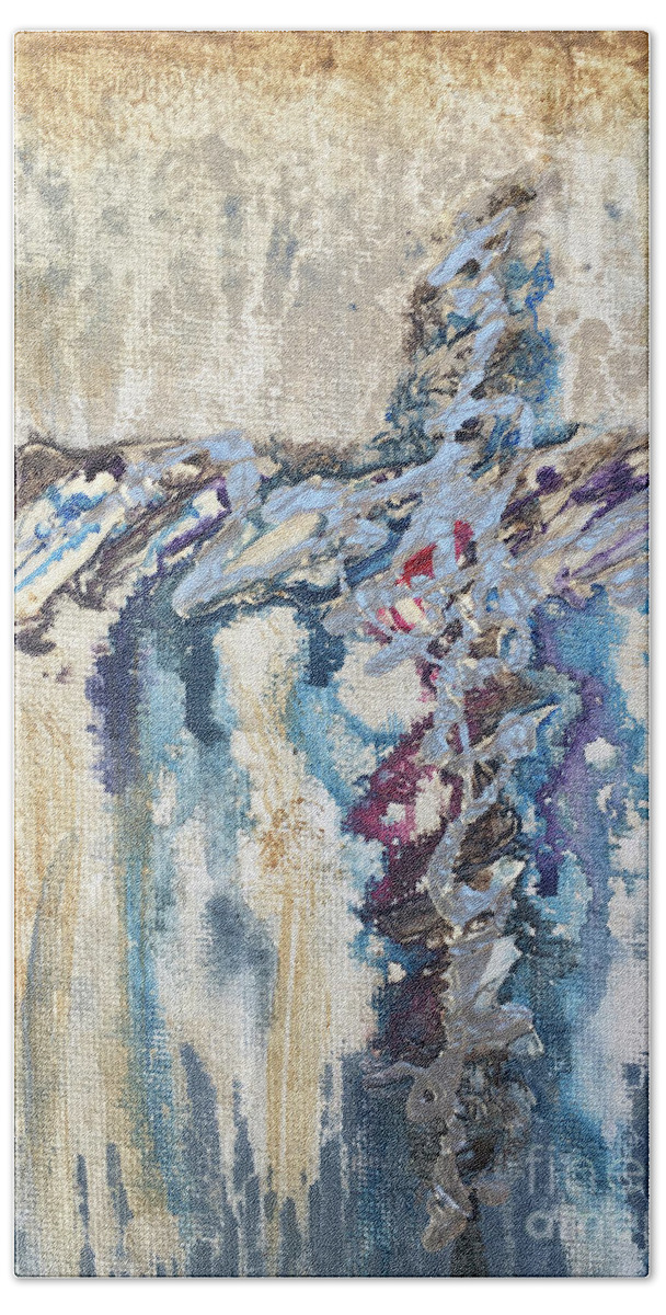 Abstract Bath Towel featuring the painting Crux 8 by Linda Cranston