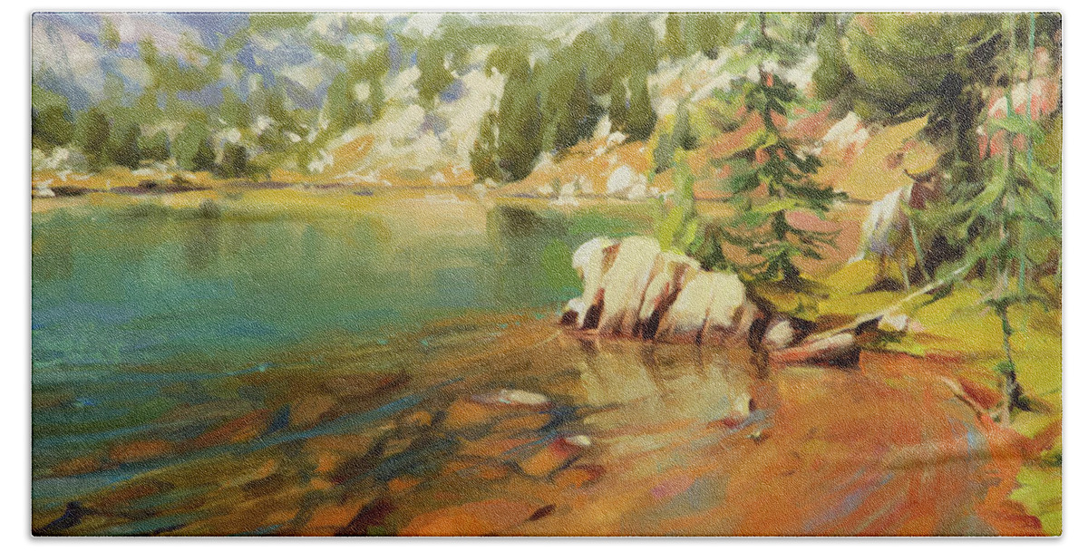 Mountain Hand Towel featuring the painting Crystalline Waters by Steve Henderson