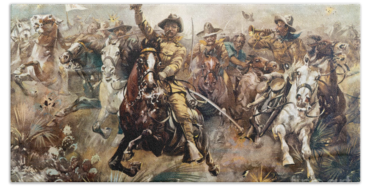 1898 Bath Towel featuring the drawing Rough Riders, 1898 by W G Read