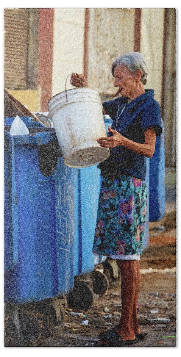 Havana Bath Towel featuring the photograph Cuban Woman With Cigar by Joan Carroll