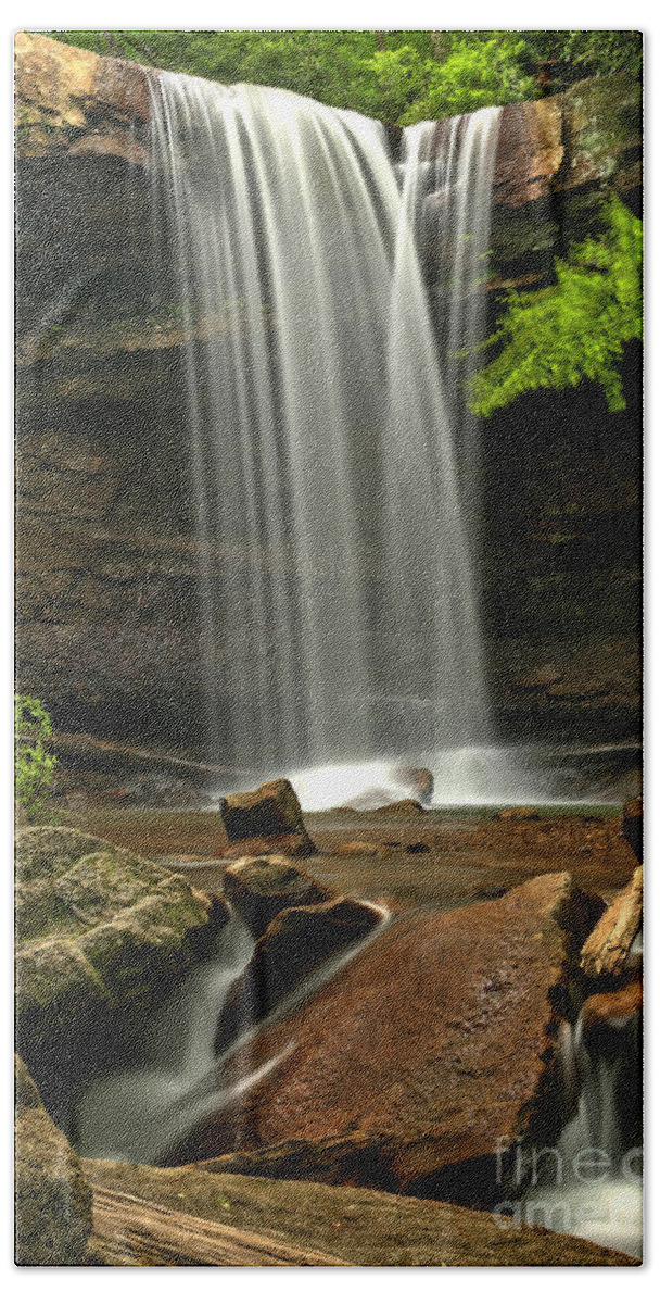 Cucumber Falls Hand Towel featuring the photograph Cucumber Falls Plunge Cascades by Adam Jewell