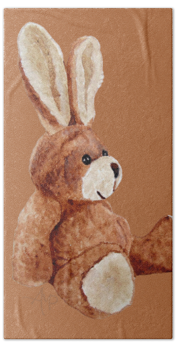 Cuddly Rabbit Bath Towel featuring the painting Cuddly Rabbit by Angeles M Pomata