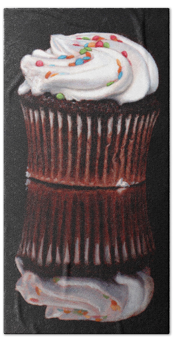 Cupcake Bath Towel featuring the painting Cupcake Reflections by Linda Merchant