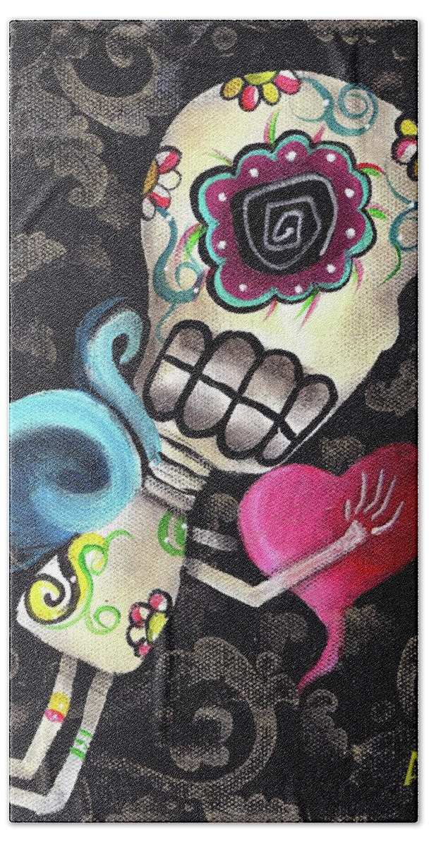 Day Of The Dead Hand Towel featuring the painting Cupido by Abril Andrade