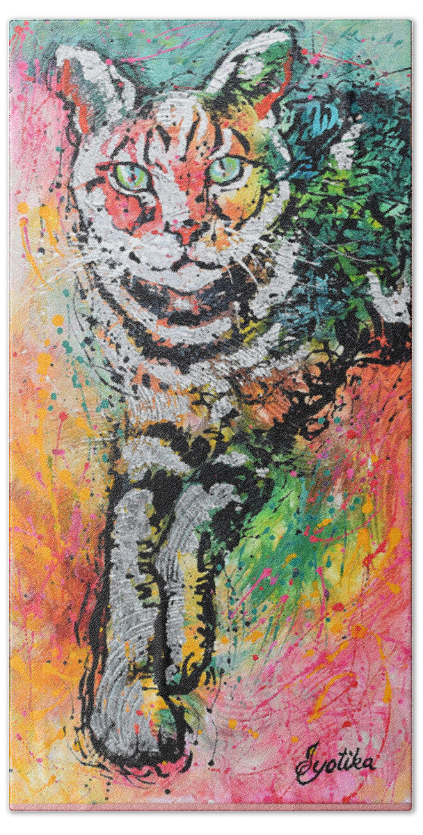 Cats Bath Towel featuring the painting Curious Cat by Jyotika Shroff