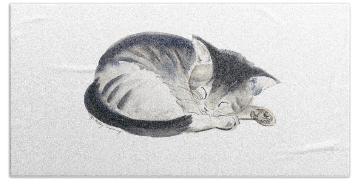 Cat Art Bath Towel featuring the painting Curl Up by Melly Terpening