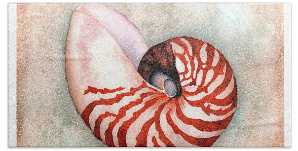 Nautilus Bath Towel featuring the painting Curled Nautilus by Hilda Wagner