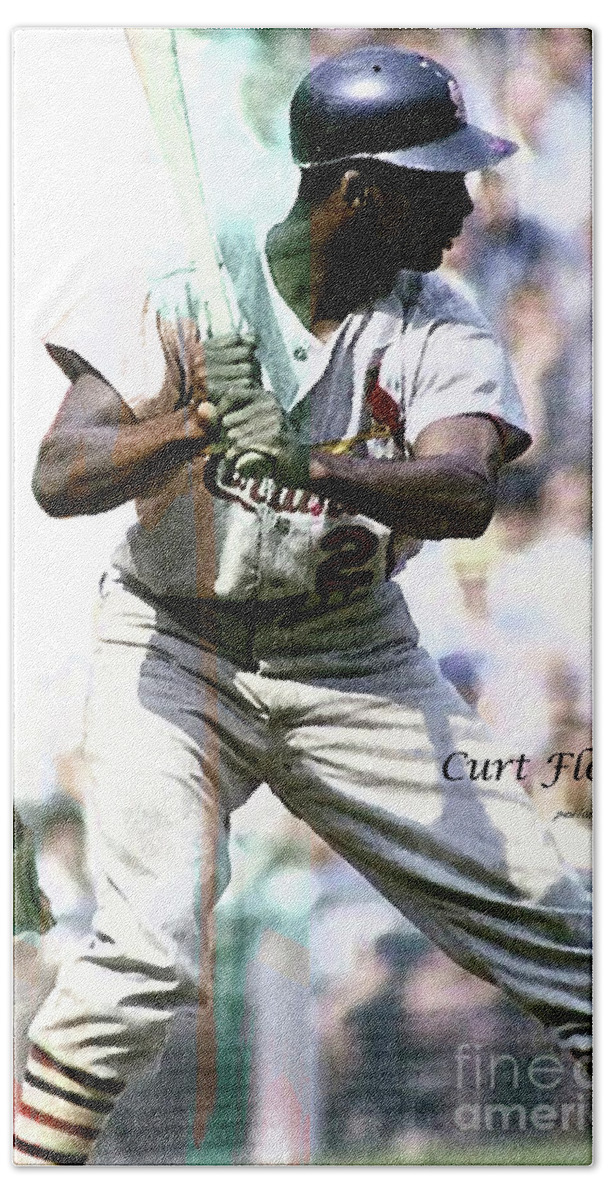 Curt Flood Hand Towel featuring the mixed media Curt Flood, St. Louis Cardinals, Free Agency by Thomas Pollart