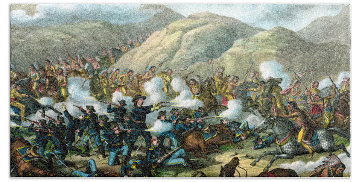 General Custer Bath Sheet featuring the painting Custer's Last Stand by War Is Hell Store