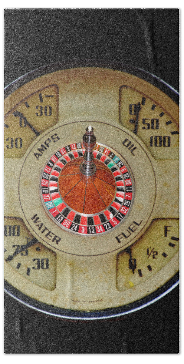 Dial Bath Towel featuring the photograph Custom Automobile Instrument with Lucky Roulette Wheel Design by Tom Conway