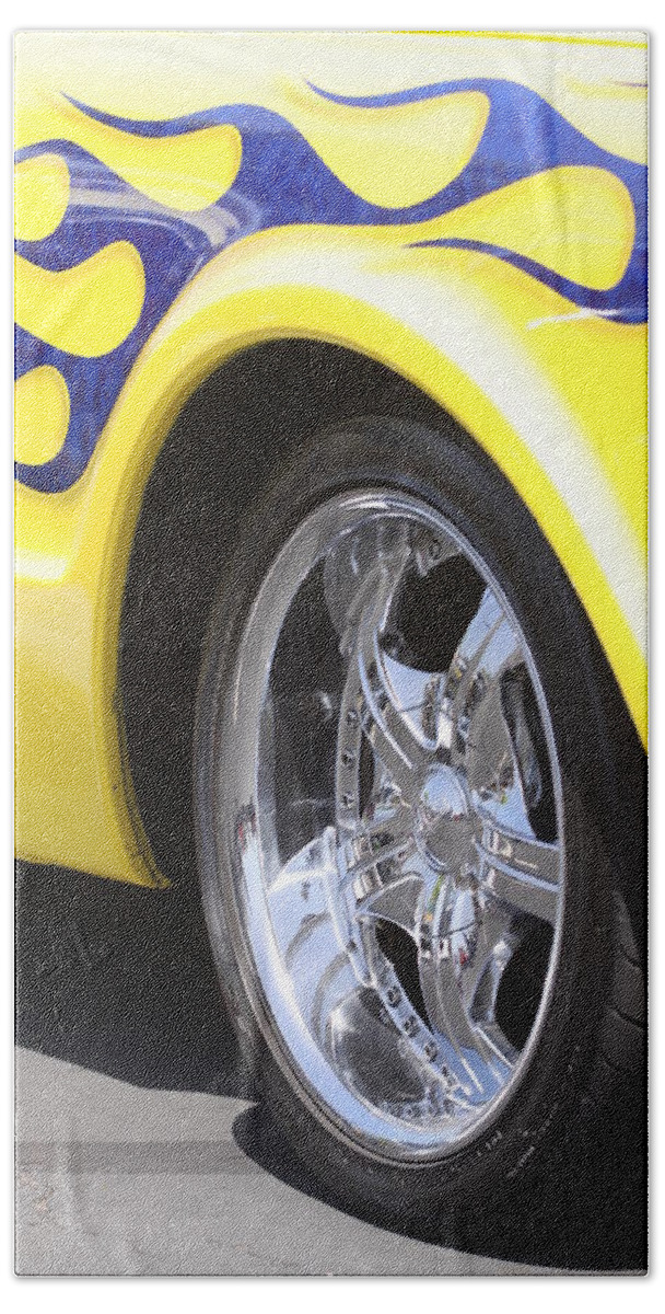 Blue Hand Towel featuring the photograph Custom Hot Rod blue on yellow by Jeff Floyd CA