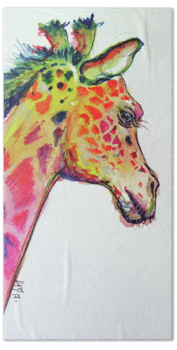 Giraffe Bath Towel featuring the painting Cute colorful giraffe by Kovacs Anna Brigitta