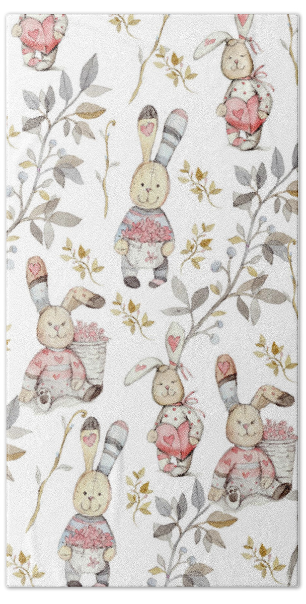 Cute Easter Bunnies Bath Towel featuring the painting Cute Easter Bunnies by Watercolor Art
