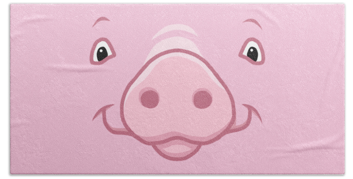Pink Pig Bath Towel featuring the painting Cute Happy Pink Pig Big Face by Crista Forest