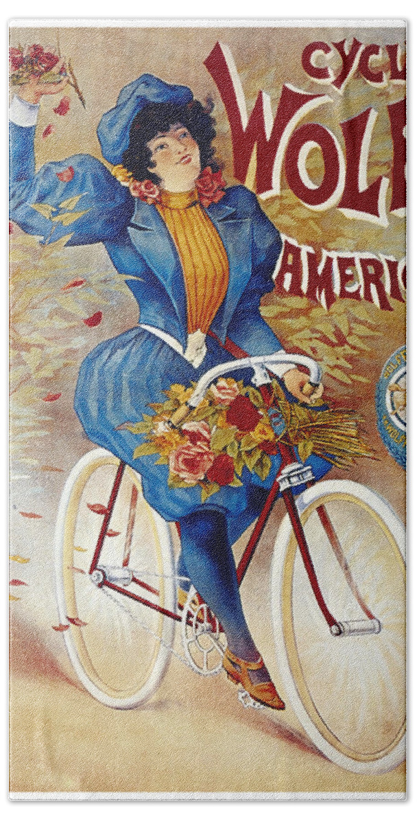 Vintage Hand Towel featuring the mixed media Cycles Wolff, American - Bicycle - Vintage Advertising Poster by Studio Grafiikka