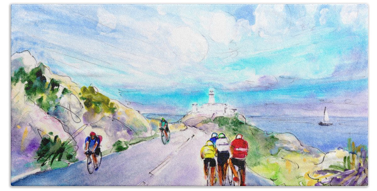 Travel Hand Towel featuring the painting Cycling In Majorca 02 by Miki De Goodaboom