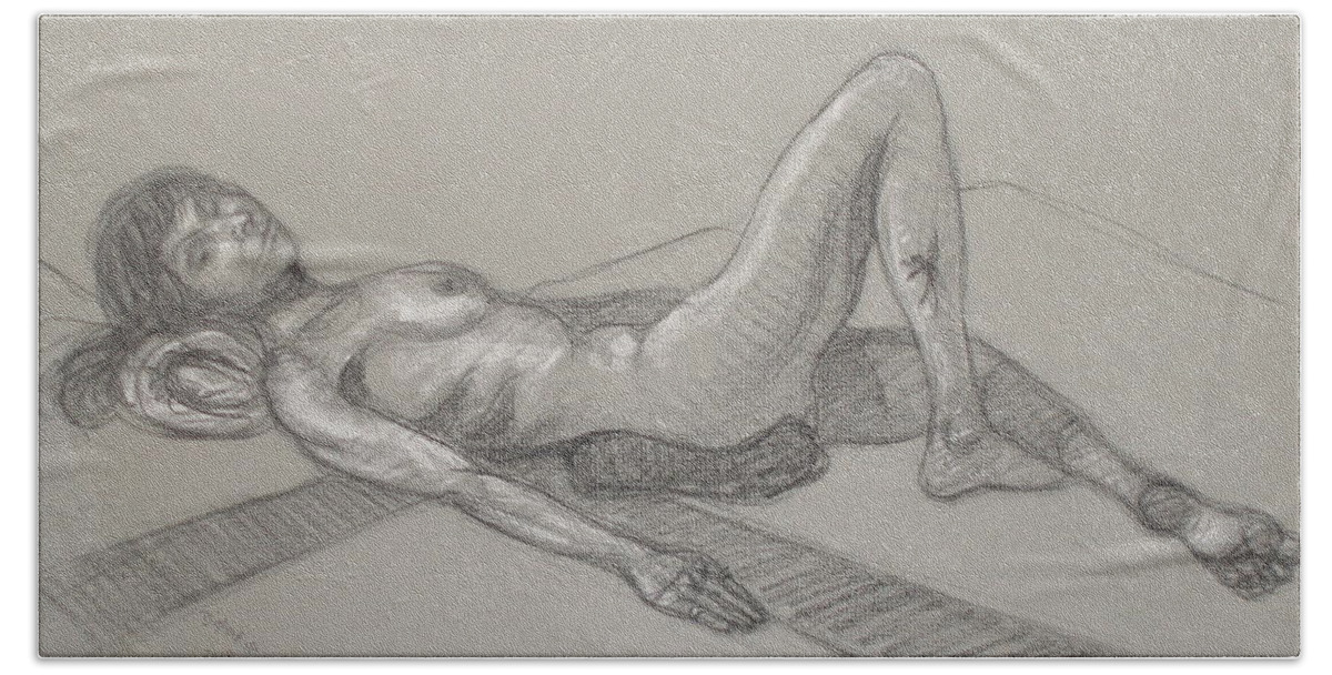 Realism Hand Towel featuring the drawing Cynthia Reclining 1 by Donelli DiMaria