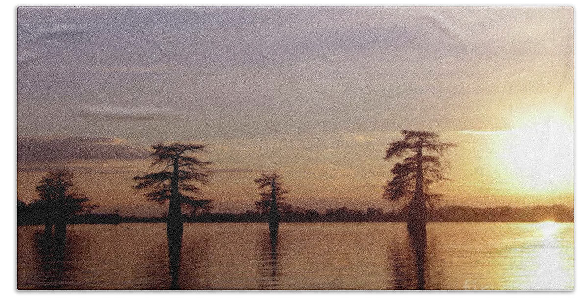 Landscape Bath Towel featuring the photograph Cypress Sunset by Sheila Ping