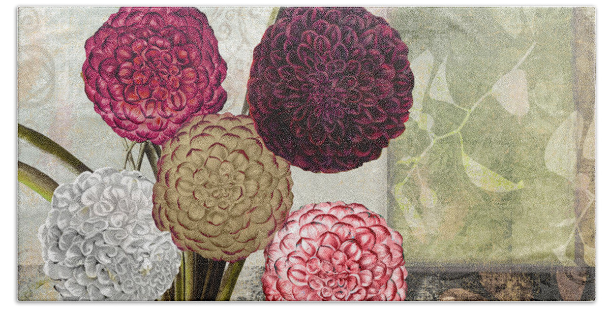 Dahlias Bath Sheet featuring the painting Dahlias for Donna II by Mindy Sommers