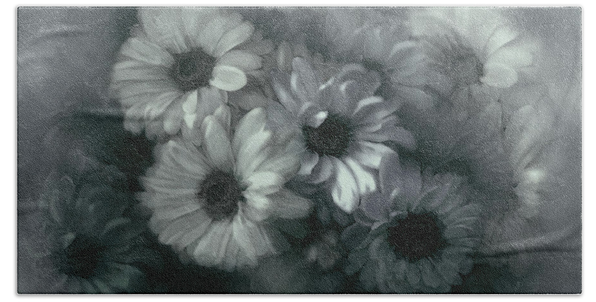  Bath Towel featuring the digital art Daisy in Black and White by Bonnie Willis